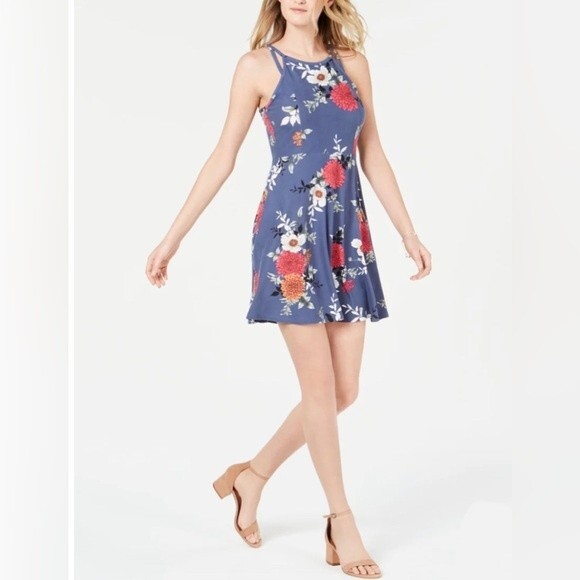 Blueish gray floral double strap sundress size small - Picture 1 of 7